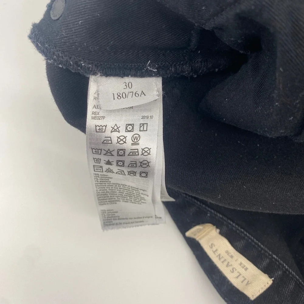 AllSaints Rex Slim Fit‎ Jeans Washed Black Denim Button Fly Mens 30 ME027P